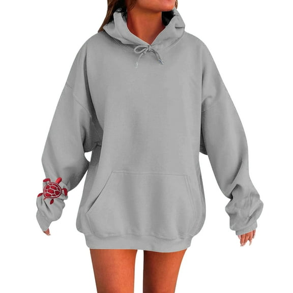 ZSQDM Women's Hoodies Sweatshirts Women Sweatshirts Round Neck Loose Lightweight Blouse Tops Women Preppy Embroidered Hoodies Y2K Graphic Cute Teen Girls Oversized Sweatshirt (L)
