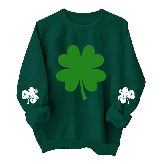 ZSQDM Women's Hoodless Sweatshirt Full Zip Hoodies for Women St. Day Shirts for Women Long Sleeve Crewneck Irish Sweatshirts Oversized Saint Pullover Tops Polyester Women Blending Sweatshirt (Xxl)