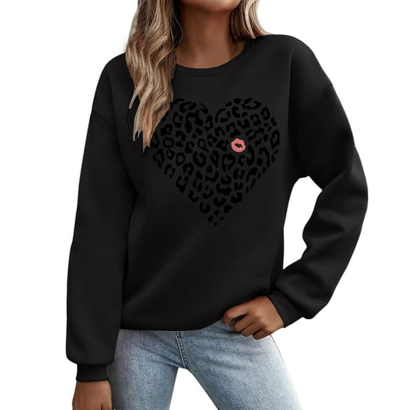 ZSQDM Women's Hoodless Sweatshirt Hoodies for Women Zip Up Women's Sweatshirt with Print Crew Neck Pullover with Heart Motif and Letter Print Polyester Women Blending Sweatshirt (L)