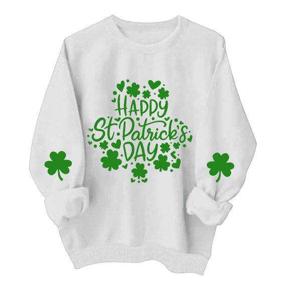 ZSQDM Women's Hoodless Sweatshirt Pullover Sweater St. Day Shirts for Women Long Sleeve Crewneck Irish Sweatshirts Oversized Saint Pullover Tops Polyester Women Blending Sweatshirt (S)