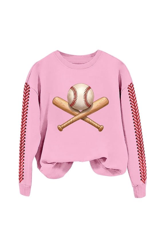 ZSQDM Women's Hoodless Sweatshirt Short Sleeve Hoodies for Women Baseball Mom Sweatshirt for Women Long Sleeve Crewneck Graphic Pullover Top Softball Casual Sport Shirt Plush Crew Neck Hoodie(M)