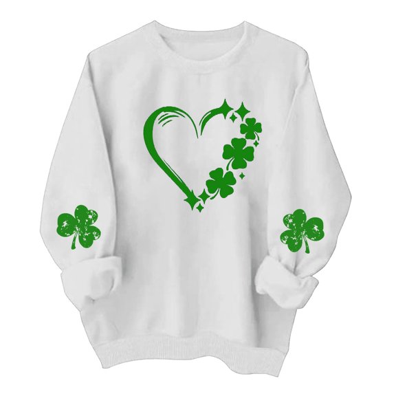 ZSQDM Women's Hoodless Sweatshirt Women’S Pullover Sweater St. Day Shirts for Women Long Sleeve Crewneck Irish Sweatshirts Oversized Saint Pullover Tops Polyester Women Blending Sweatshirt (L)
