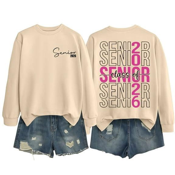 ZSQDM Women's Hoodless Sweatshirt Womens Trendy Long Sleeve Shirts Casual Loose Soft Sweatshirt Fall Tops Senior 2026 Class of 2026 Graduation 2026 Sweatshirt for Women Men Polyester (L)