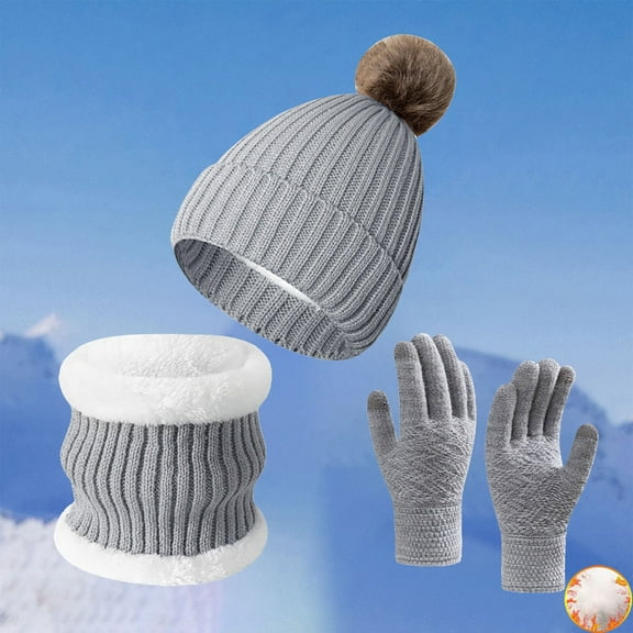 ZSQDM Women's Knitted Yarn Warm and Plush Thick Winter Scarf Gloves Hat Scarf Three Piece Set beanie of Men beach Hat Scarf ,Hat,& Gloves Hat Racks for Baseball Caps Wall