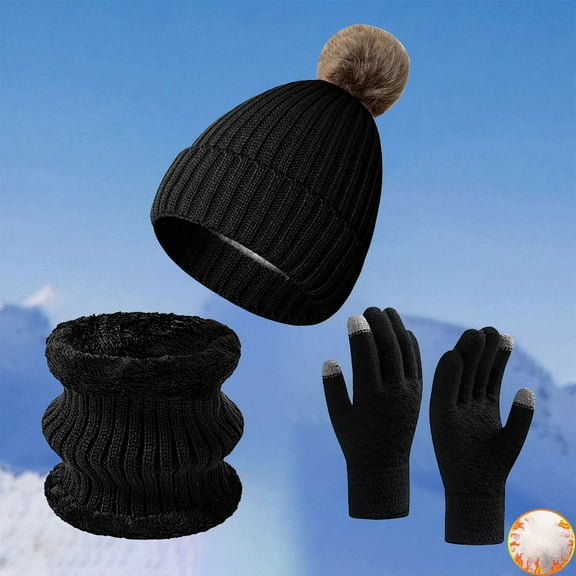 ZSQDM Women's Knitted Yarn Warm and Plush Thick Winter Scarf Gloves Hat Scarf Three Piece Set beanie for Women Hats Scarf ,Hat,& Gloves Hat Press Heat Machine for Caps