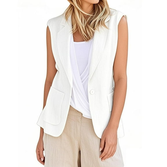 ZSQDM Women's Non See Through Summer Business Casual Tank 2025 Coats for Women Fashion Women Blending Coats Women's Solid-Color Cardigan with Pocket Sleeveless Suit Jacket(Xxxxxxl)