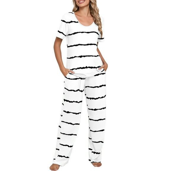 ZSQDM Women's Spring And Summer Striped Pajamas Pajamas Set