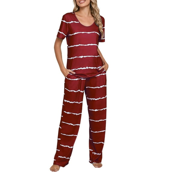 ZSQDM Women's Spring And Summer Striped Pajamas Pajamas Set