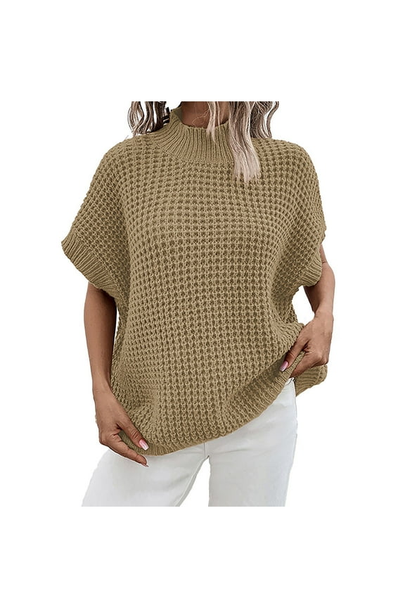 ZSQDM Women's Turtleneck Sweater Designer Pullover Sweater Womens Oversized Short Batwing Sleeve Sweater Mock Neck Casual Knit Sleeveless Pullover Vest Tops Knit Women Silk Shirts(L)