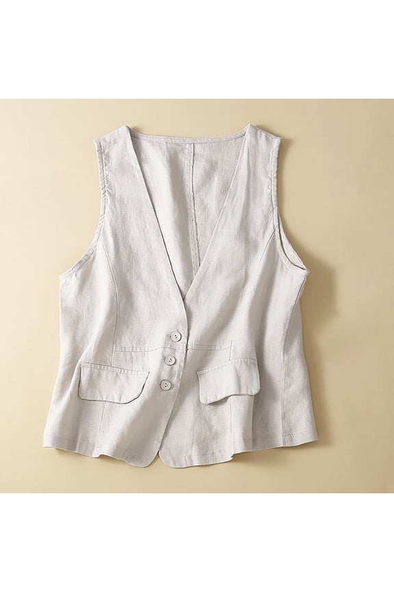 ZSQDM Women's Vintage Waistcoat Vest Suit Vests Double Breasted Sleeveless Blazer Coats Coat Women Women's Blended Vest A Loosecasual Cotton and Linen Vest with Pockets for Women in Autumn(M）