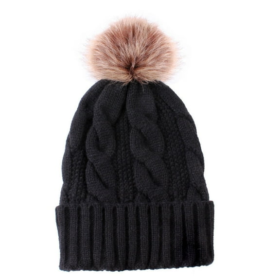 ZSQDM Women's Warm with Fleece Thickened Hairball Women's Knitted Hat European and American Autumn and Winter Knitted Warm Hat Women beanie Cowboy Hat Men Scarf Hat Gloves Baseball Caps for Men Women