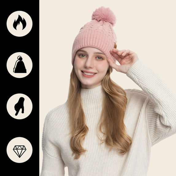ZSQDM Women's Winter Cycling Solid Color Ear Hat Knitted Knitted Warm Hat beanie for Women Party Hats Scarf ,Hat,& Gloves Radiator Cap