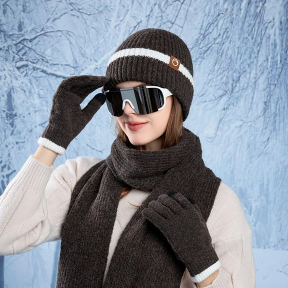 ZSQDM Women's Winter Hat Scarf Gloves Three Piece Set Fashionable and Versatile Ear Head Cover Cold and Warm Knit Wool Hat beanie for Women Hat Hanger Scarf ,Hat,& Gloves Tooth Brush Cover Cap
