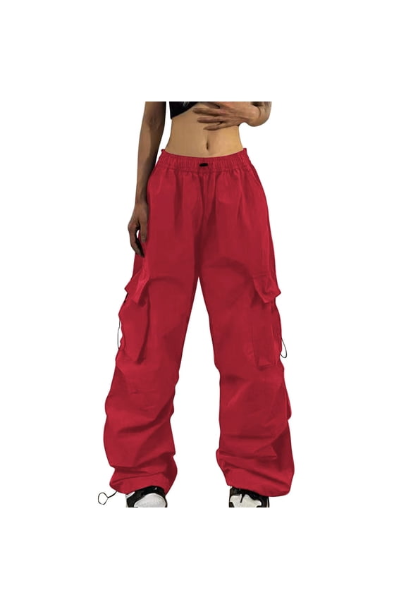 Womens Casual Pants Women Elastic High Waist Cargo Pants Multiple Pockets Jogger Y2K Pant