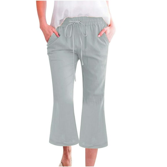 ZSQDM Womens Casual Pants Women's Fashionable Casual Cotton And Linen Pocket Waist Slim Bell Bottom Pants