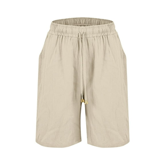 ZSQDM Womens Casual Solid Side Pockets Pants Shorts Elastic Waist Pockets Daily Mid Long Shorts Shorts for women