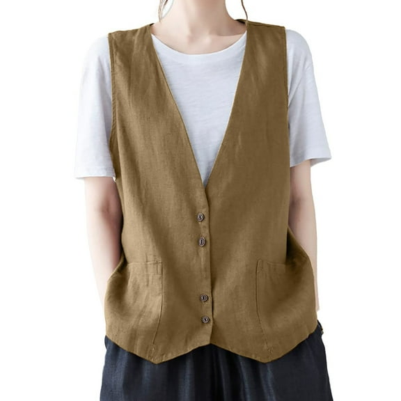 ZSQDM Womens Herringbone Tweed Single Breasted Waistcoat Casual Office Wear Vest Sleeveless Jacket Double Breasted Coat Women Women's Blended Vest Work Vest(Mï¼