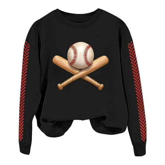 ZSQDM Womens Hoodless Sweatshirt Casual Tops Crewneck Sweatshirts Cute Loose Fit with Pockets Baseball Mom Sweatshirt for Women Crewneck Top Softball Casual Sport Shirt Plush Crew Neck Hoodie(M)