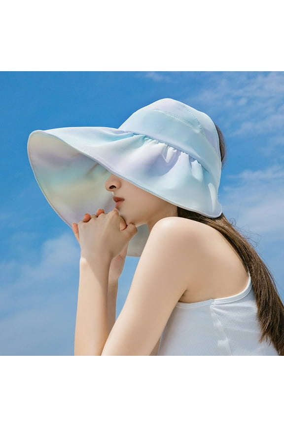 ZSQDM Womens Outdoor Rainbow Colored Large Brimmed Sun Hat Face Shielding Sun Empty Top Hat Women beanie Fedora Hats for Men Sun Hats Headache Cap