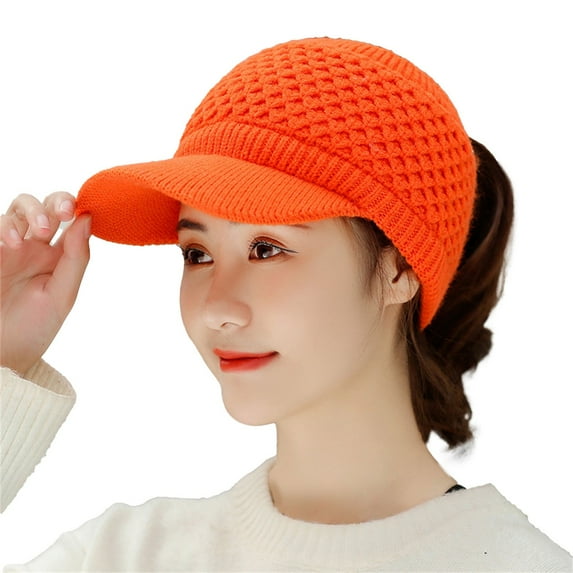 ZSQDM Womens Sun Visor Hat Womens Winter Beanie Hat Warm Knitted Hats Cap With Visor Stretchy Keep Warm Solid Color Autumn Winter Women Sports Cap For Outdoor Womens Visor Hats