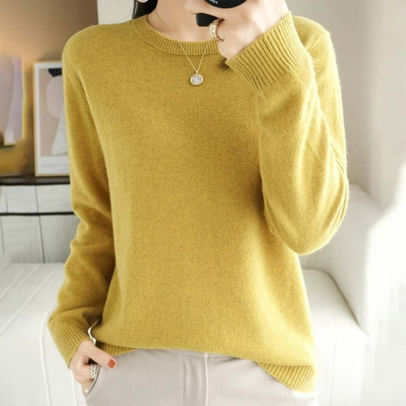 ZSQDM Yellow Womens Sweatshirt Crewneck Long Sleeve Shirts High Low Tops Curved Hem oversized sweaters for women Women's blended T-shirt Women's Pullover Sweater（XXL）