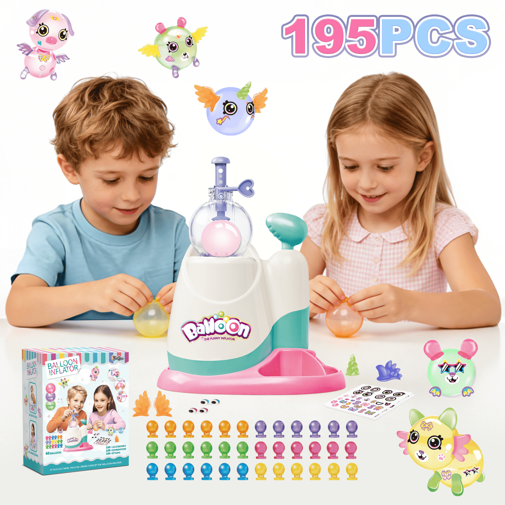 ZSUCC Animal Magic Balloon Craft Kits for Kids, 195Pcs DIY Balloon Animal Kit Toys with Pump, Arts & Crafts for 3-12 Year Boys and Girls, DIY Creative Activity Birthday Gifts Ages 3+