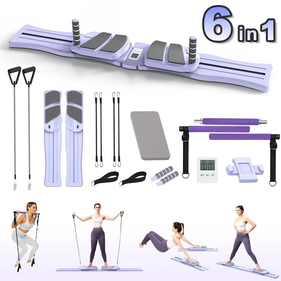 ZSUCC Pilates Board for Home Workout, 8 in 1 Portable Pilates Reformer Set, Portable Home Workout Machine with Resistance Band, LED Timer Core, Compact Fitness for Home