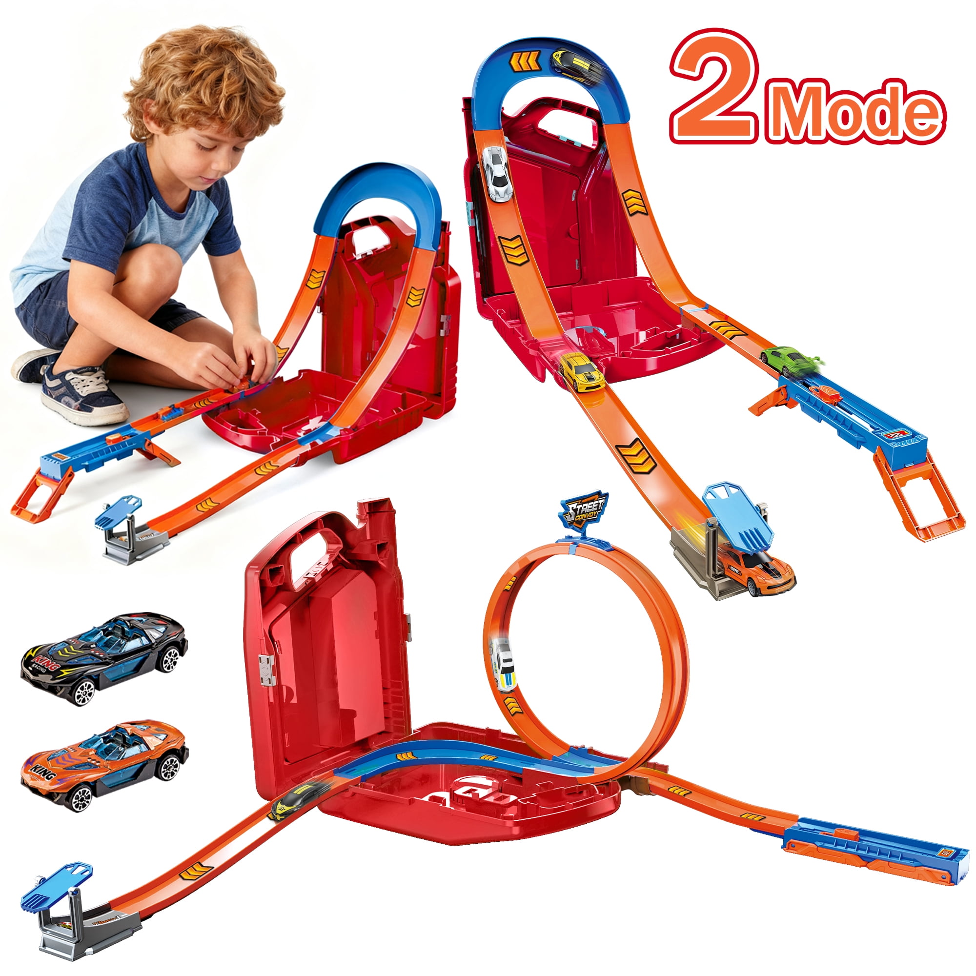ZSUCC Race Track Toy for Kids 3-8, 2 in 1 Car Set with 2 Race Cars Storage Box, Changeable Tracks Toys for Boys Girls, Gifts for Christmas Birthday