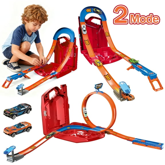 ZSUCC Race Track Toy for Kids 3-8, 2 in 1 Car Set with 2 Race Cars Storage Box, Changeable Tracks Toys for Boys Girls, Gifts for Christmas Birthday