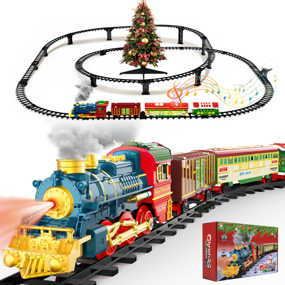 ZSUCC Train Set, Large Christmas Train Toy for Boys, Train Set Toys for Boys 3-8 with Smoke Light & Sound, 79Pcs Trains Gifts for Kids Aged 3 4 5 6+