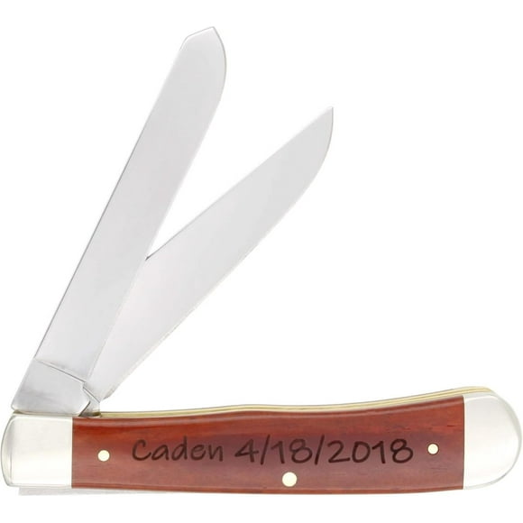 ZSWP - Engraved Case #28707 Trapper Pocket Knife - Personalized Gifts for Men, Folding Knife for Outdoors - Two Tru-Sharp Stainless Blades, 4.125-inch Smooth Chestnut Bone Handle