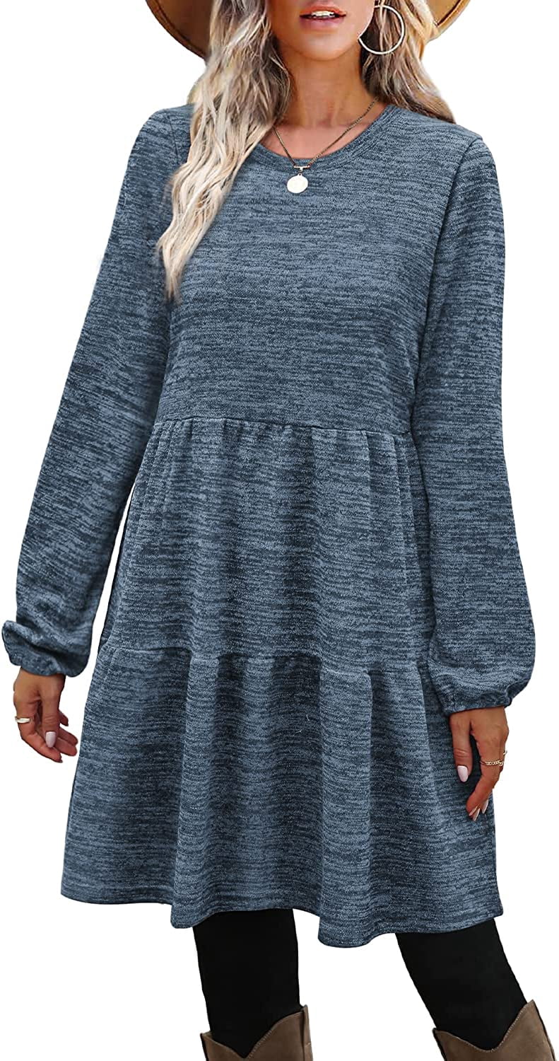 ZSYDJDNCJD Womens Dresses Casual Long Sleeve Babydoll Sweater Dress