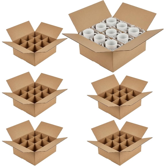 ZSZMFH 6 Sets Moving Boxes with Divider Kits, 12.7 x 12.7 x 4.7 Inch Kitchen Moving Boxes, Glassware Dish Packing Box with 24 Corrugate Dividers with 54 Foam Pouches
