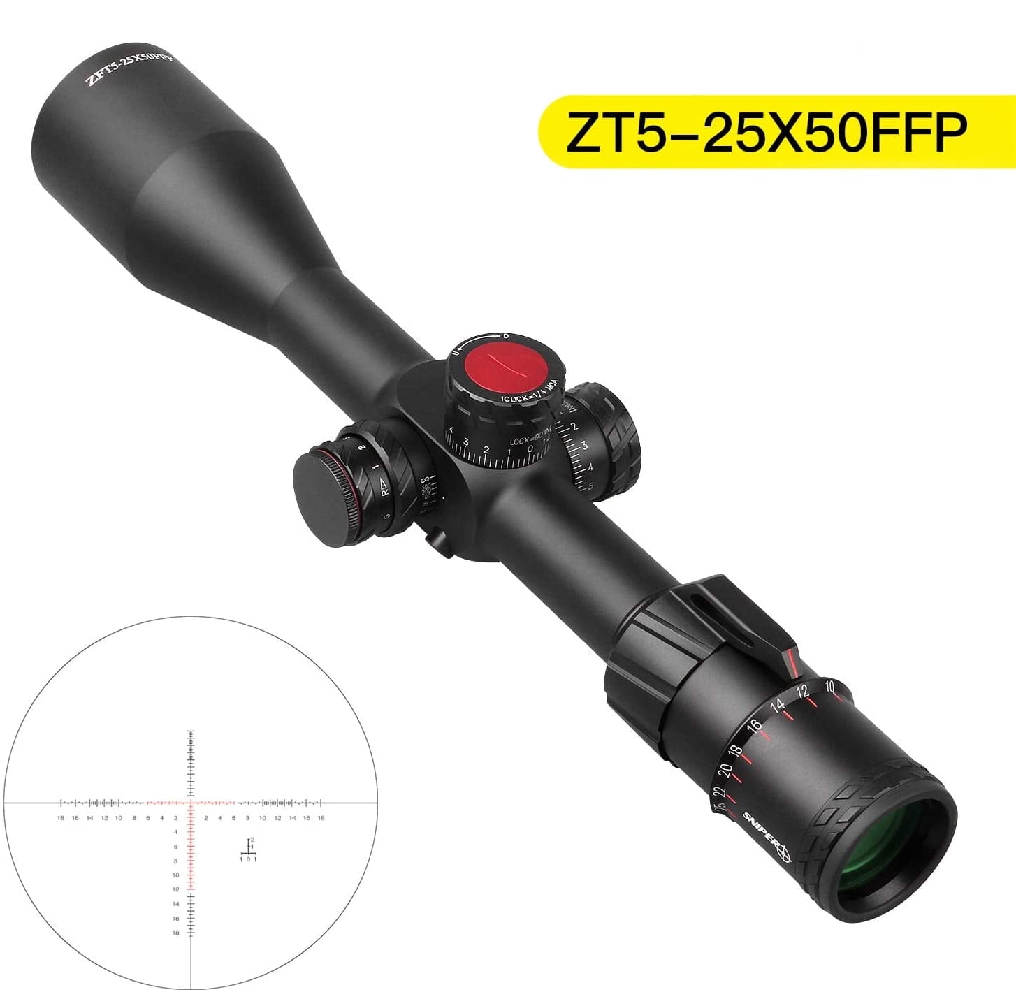 ZT 5-25x50 FFP First Focal Plane (FFP) Scope with Red/Green