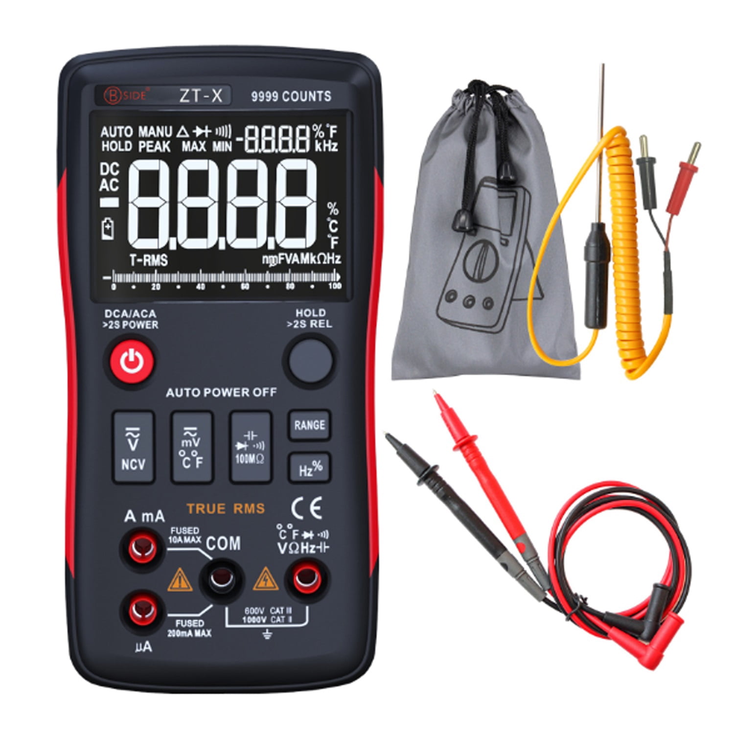 ZT-X Digital Multimeter Ac DC Voltmeter True Rms Auto Range Multimeter with NCV DATA HOLD LCD Backlight Display