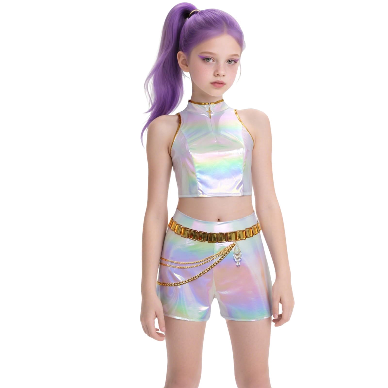 Costume Cosplay K-pop Per Bambina – Set 3 Pezzi Rumi Demon Hunters, Giacca+top+pantaloncini
