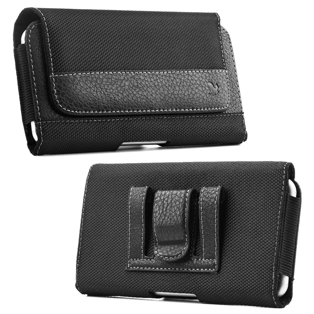Straight Talk ZTE Lever LTE Z936C Z936L Pouch Case Holster ~ XX Large Premium Vertical Pouch Black Leather Flap Case With Built In Swivel Belt Clip Holster & Metal Bracket AIScell - Foto 5