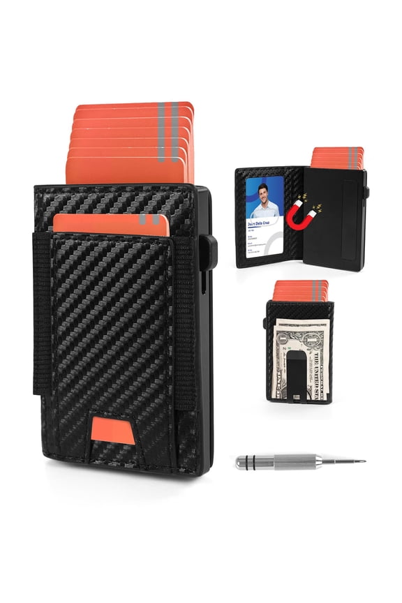 Slim Wallet for Men Rfid Blocking - Bifold Front Pocket Minimalist Credit Card Holder Wallet with Money Clip - Pop Up Aluminum Card Holder Box Wallet with Magnetic Closure A101