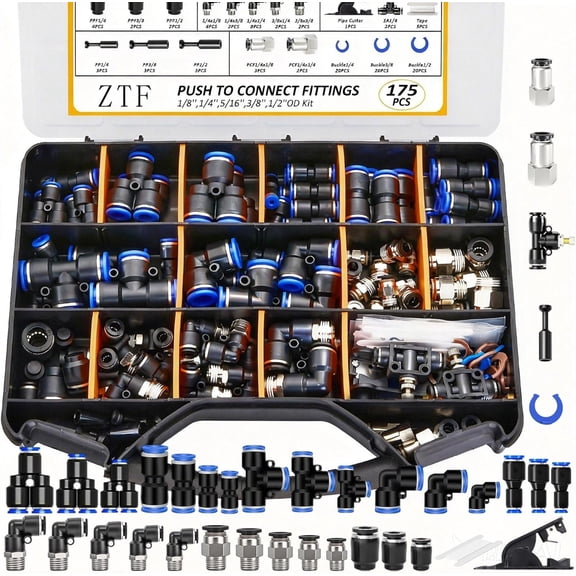 ZTF 175PCS Quick Connect Air Hose Fittings Kit, 1/8",1/4",3/8",1/2" Push to Connect & NPT Thread Air Line Quick Connect Quick Release Fitting Assortment Kit