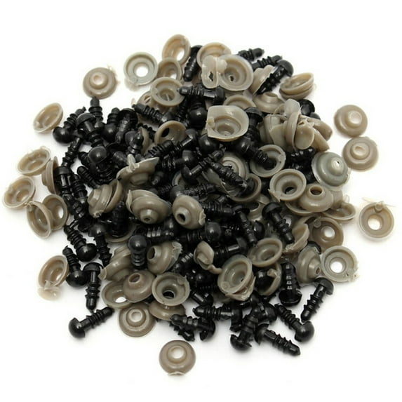 Hevirgo 100 Pcs Black Plastic Toy Eyes Safety DIY 6-14mm for Teddy Bear Animal Dolls