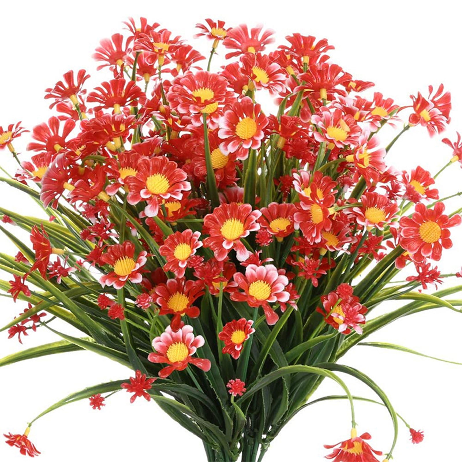  NOV FIRE Artificial Daisies Flowers,Artificial Flowers  Outdoor,8 Bundles UV Resistant Faux Flowers Outdoor,Fake Plastic Flowers  Shrubs for Indoor Outside Decor(Orange Red) : Home & Kitchen