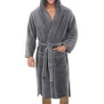 thumbnail image 1 of ZTGD Solid Color Belt Flannel Bath Robe Hooded Pockets Warm Men Nightgown Home Clothes, 1 of 7