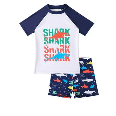 ZTKWD 2pc Boys' Short Sleeve Rashguard Swim Shirt Swim Trunks Swimwear Sets 4-15 Years Pool