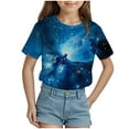 thumbnail image 1 of ZTKWD Boys Girls Kids Shirts Tops Short Sleeve Starry Sky Galaxy Print for Kids 6-16 Years, 1 of 4