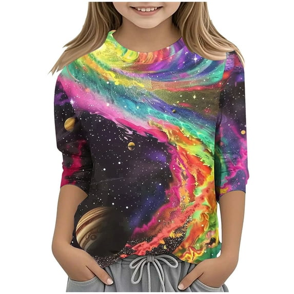 ZTKWD Shirts for Boys Girls Kids 3D Graphic Casual Crewneck 3/4 Sleeve Tops Tees for Kids 6-16 Years