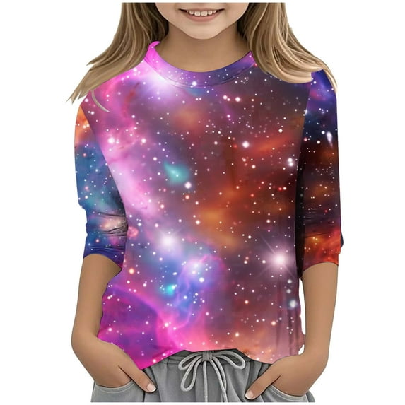 ZTKWD Boys Girls Tie Dye Shirt 3/4 Sleeve 3D Print Graphic Funny Colorful Summer Tee Shirts for Teens 6-16 Years