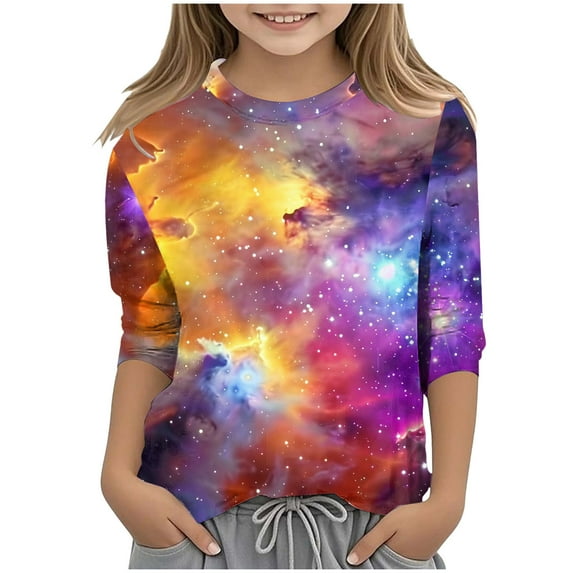 ZTKWD Boys Girls Tie Dye Shirt 3D Graphic T-Shirt Cool Crewneck 3/4 Sleeve Top Tees 6-16 Years