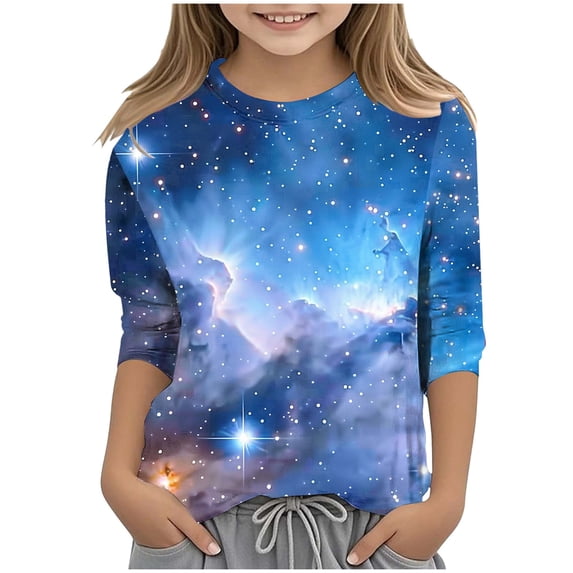 ZTKWD Shirts for Boys Girls Kids Tops 3/4 Sleeve Starry Sky Galaxy Print for Teen and Kids 6-16 Years