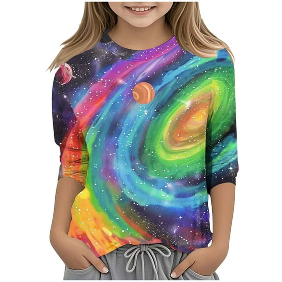 ZTKWD Shirts for Boys Girls Kids Tops 3/4 Sleeve Starry Sky Galaxy Print for Teens 6-16 Years