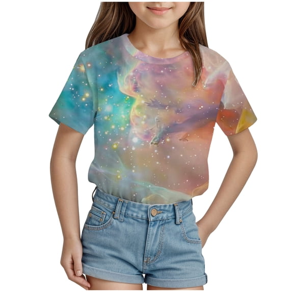 ZTKWD Boys Girls Tie Dye Shirt Tops Short Sleeve Starry Sky Galaxy Print for Teen and Kids 6-16 Years